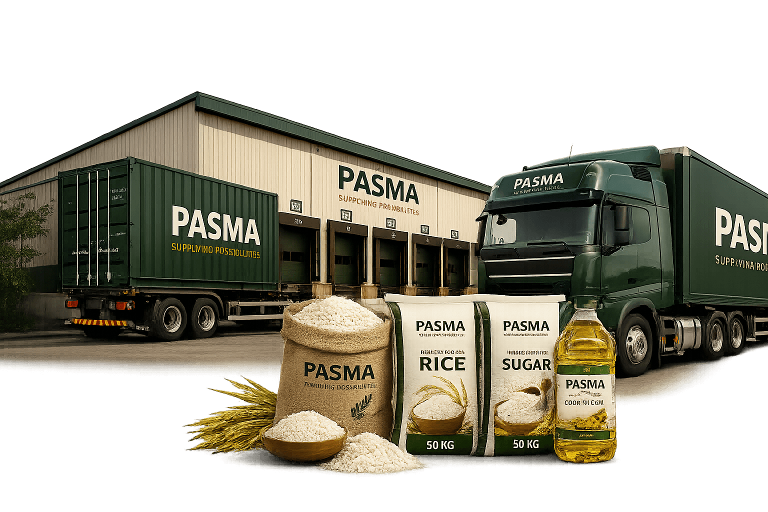 PASMA warehouse, delivery truck, and food products